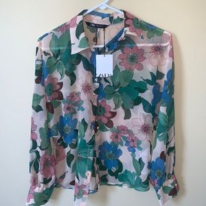 Zara Button Up Floral Blouse